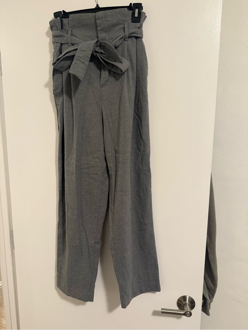 H&M Gray Paperbag Waist Straight Leg Pants with Tie Belt